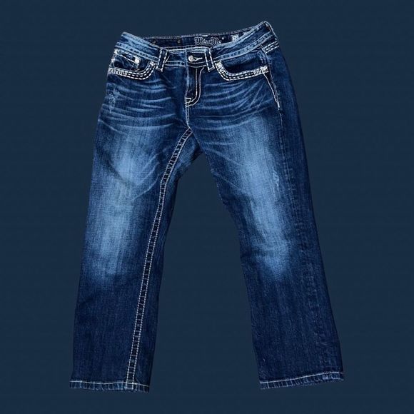 Miss Me Bedazzled Easy Capri Dark Wash Jeans - Picture 2 of 5